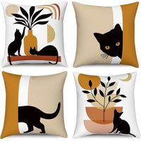 Set of 4, Abstract Black Cat Plant Sun Moon Decorative Pillowcase Modern Minimalist Art Aesthetic Linen Pillow Cover for Sofa Home Decor - Ccykxa Set of 4, Abstract Black Cat Plant Sun Moon Decorative Pillowcase Modern Minimalist Art Aesthetic Linen Pillow Cover for Sofa Home Decor - Ccykxa von CCYKXA