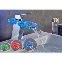 Ccykxa - Wasserfall-Waschtischmischer, led, 3 Farben, Wasserhahn für Waschbecken und Waschbecken, Badezimmerarmaturen, Wasser- und Kaltmischbatterie Ccykxa - Wasserfall-Waschtischmischer, led, 3 Farben, Wasserhahn für Waschbecken und Waschbecken, Badezimmerarmaturen, Wasser- und Kaltmischbatterie von CCYKXA