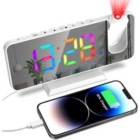 Wecker mit Projektor, Nachttisch-Digitalwecker mit Projektor, Deckenprojektionsuhr, Tischuhr RGB-Farbdisplay, Schlummerfunktion, 5 Stufen von CCYKXA