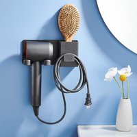 Ccykxa - Hellgrauer Haartrocknerhalter, Haartrocknerhalter ohne Bohren mit Kabel-Organizer, selbstklebender Aluminiumhalter zur Aufbewahrung von von CCYKXA