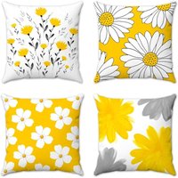 Outdoor-Kissenbezüge, 4er-Set, senfgelbes Blumen-Gänseblümchen-Muster, Gartenkissen, Heimdekoration für Sofa, Wohnzimmer, draußen, graues von CCYKXA