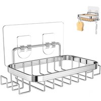 Selbstklebender Edelstahl-Seifenhalter mit 4 Haken, quadratischer Duschseifenhalter, wandmontierter Seifenhalter ohne Bohren, selbstklebender von CCYKXA