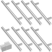 Set mit 8 silbernen Edelstahl-Küchenschrankgriffen, Küchentürgriff 128 mm Lochabstand, abgerundete Schrankgriffe mit 32 Schrauben, Schubladengriff Set mit 8 silbernen Edelstahl-Küchenschrankgriffen, Küchentürgriff 128 mm Lochabstand, abgerundete Schrankgriffe mit 32 Schrauben, Schubladengriff von CCYKXA