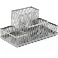 Silberner Schreibtisch-Organizer Schreibtisch-Stifthalter, Bleistifttopf, Metall-Tisch-Organizer Schreibtischablage mit Netz-Notizhalter - Ccykxa von CCYKXA