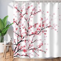 Stoff-Badezimmervorhang mit Haken, rosa Sakura-Blumenmuster, dekorativer Duschvorhang für Badezimmer, maschinenwaschbar, 183 x 183 cm - Ccykxa Stoff-Badezimmervorhang mit Haken, rosa Sakura-Blumenmuster, dekorativer Duschvorhang für Badezimmer, maschinenwaschbar, 183 x 183 cm - Ccykxa von CCYKXA
