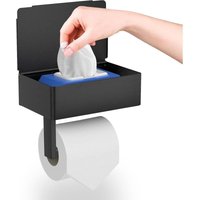 Toilettenpapierhalter, guiguzi Wandmontierter Toilettenpapierhalter ohne Bohren mit Regalen und Feuchttücherbox, schwarzer selbstklebender von CCYKXA