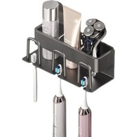 Zahnbürstenhalter zur Wandmontage aus Aluminium, Halter für elektrische Zahnbürsten, selbstklebender Zahnbürstenhalter mit 3 Becherhaltern + Ablage von CCYKXA