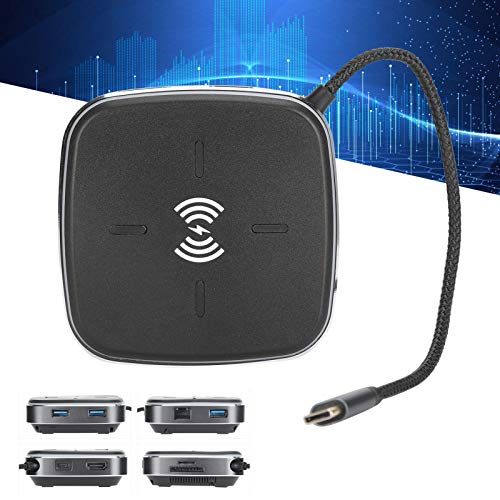 9-in-1-USB-C-Hub, RJ45-Gigabit-Netzwerkkabelschnittstellen-HUB, Multiport-Dockingstation, Plug and Play, mit Kabellosem Ladegerät, Kompatiblem HDMI, USB3.0-Adapter von CCYLEZ