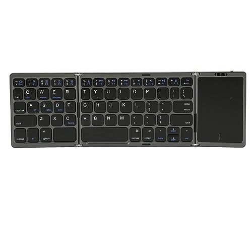 CCYLEZ Faltbare Tastatur mit 3-fach gefaltetem Design, B089T Touchpad Tragbare TriFold Bluetooth 5.0 kabellose Tastatur, 64 Tasten Aufladen Magnetverschluss Computertastatur für Home Offcie (Grau) von CCYLEZ