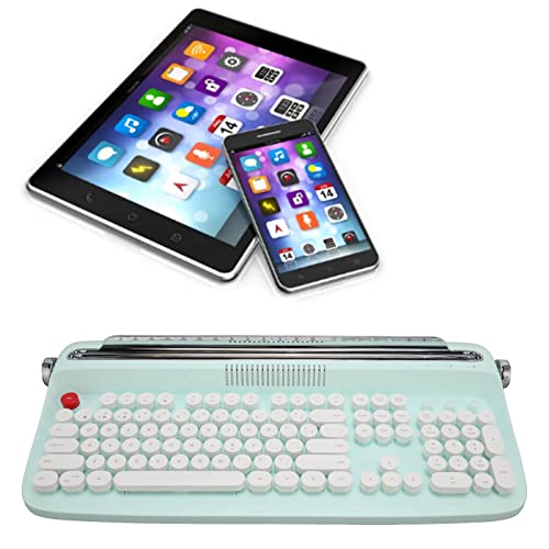 CCYLEZ Kabellose Schreibmaschinentastatur mit 104 Tasten, Bluetooth 5.0-Schreibmaschinentastatur, Tablet-Tastatur, Retro-runde Tastenkappen mit Standhöhenverstellung für Smartphone, (Minzgrün) von CCYLEZ