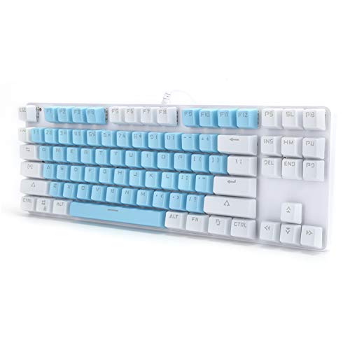 K100 Gaming-Tastatur, 87 Tasten, weiß-blau, zweifarbig, blau, mechanische Tastatur, gemischtes Licht, verdrahtete USB-Computertastatur mit 1,5 m Kabel, für allgemeine Desktop-Notebook-Computer von CCYLEZ