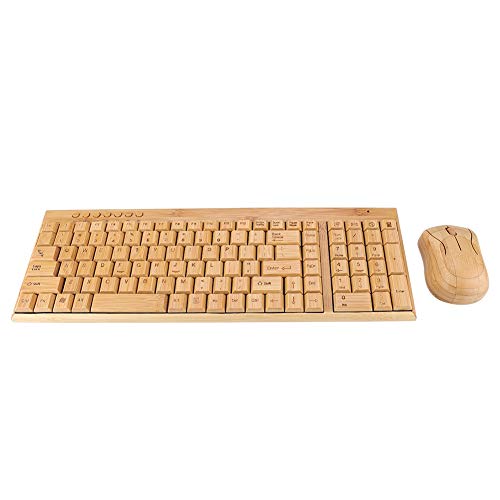 KG201 + MG94-N Kombination aus kabelloser Tastatur und Maus, wasserdichte, ultradünne Tastatur und Maus aus Bambusholz mit USB Empfänger, für Desktop, Laptop von CCYLEZ