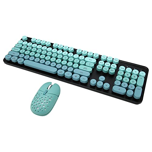 Kabellose Retro-Tastatur- und Maus-Kombination, 3 DPI Einstellbare 2,4G Leise, kompakte, schlanke Tastatur- und Maus-Set für PC, Laptop (Mischfarbe blau) von CCYLEZ