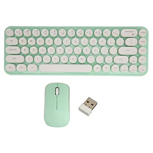 Kabellose Tastatur Maus Combo, Retro Schreibmaschinen Design, Silent Mouse, 2.4G Drahtlosverbindung, Portable Tastatur Maus Set, 68 Tasten, für Büro, zu Hause (Weiß Grün) von CCYLEZ