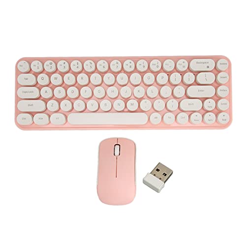 Kabellose Tastatur Maus Combo, Retro Schreibmaschinen Design, Silent Mouse, 2.4G Drahtlosverbindung, Portable Tastatur Maus Set, 68 Tasten, für Büro, zu Hause (Weiß Rosa) von CCYLEZ