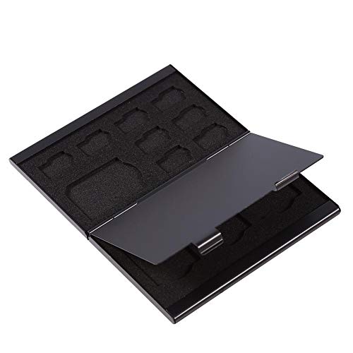 Kartenetui, Aufbewahrungsbox aus Aluminium mit 12 Steckplätzen, tragbares Kartenetui für SD-Karte und TF-Kartenspeicherkartenhalter(Schwarz) von CCYLEZ