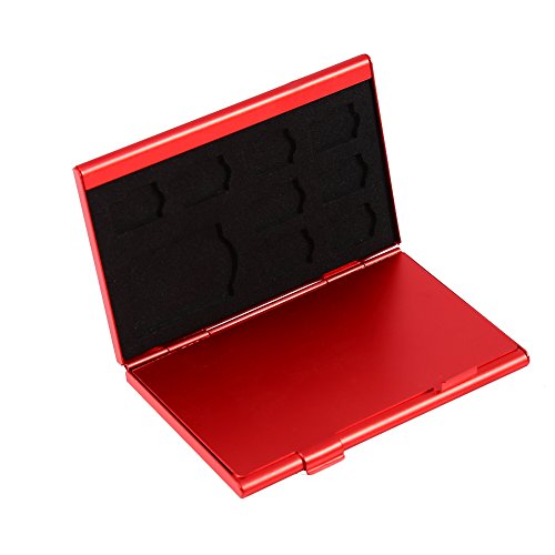 Kartenetui, Aufbewahrungsbox aus Aluminium mit 12 Steckplätzen, tragbares Kartenetui für SD-Karte und TF-Kartenspeicherkartenhalter(rot) von CCYLEZ