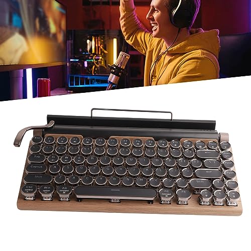 Mechanische Vintage-Bluetooth-Tastatur, Runde Tastenkappen mit Vier Achsen, RGB-Hintergrundbeleuchtung, Kompatibel mit Windows, Android, IOS, MacOS, 7-Farben-RGB-Beleuchtung, (Farbe der Holzmaserung) von CCYLEZ