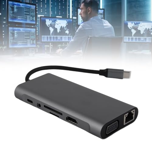 USB C Hub, 10-in-1 Dockingstation mit Ethernet, mit USB 3.0 X 3 + HDMI 4K + Trans-Flash + Speicherkarte + RJ45 Gigabit-NIC + PD (Typ C) + Audio (3,5 Mm) + VGA (1080P) von CCYLEZ