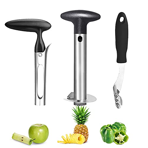 Ananas Schäler, Ananasschneider Schälen, Apple Corer Remover, Chili Corer Entferner, Edelstahl Apple Core Entferner Werkzeug, Wird für Äpfel, Birnen, Ananas, Bitteren Kürbis Verwendet, 3 Stück von Rkllejs