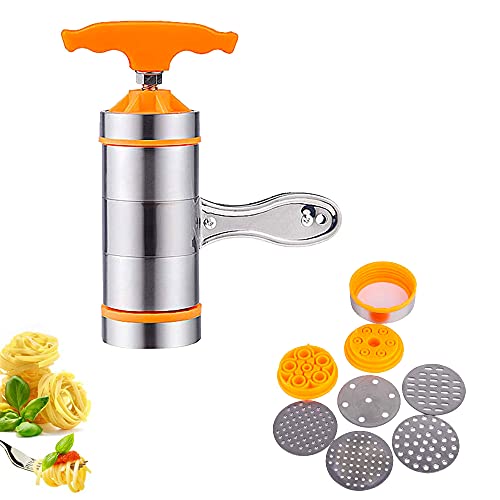 Edelstahl Nudeln Maker, Pasta Press Machine, Nudel Presse Maschine, mit 7 Pressformen, für Spaghetti, Tagliatelle, Fettuccine und Lasagne, Nudel Presse Maschinen für Frische Pasta von Rkllejs