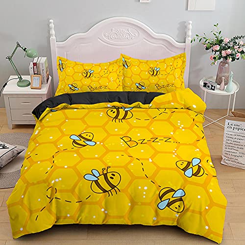 CCZM Bettwäsche 135x200 Gelbe Biene Bettbezug mit Reißverschluss Schließung für Kinder Jungs Mädchen Weicher Atmungsaktive Mikrofaser Bettwäsche-Set + 1 Kopfkissenbezug 80x80 cm von CCZM