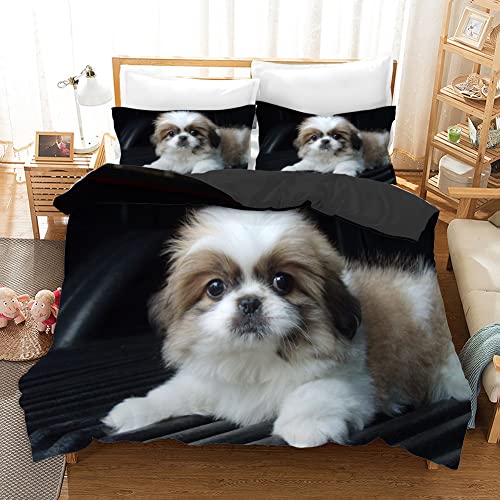 CCZM Bettwäsche 135x200 Grauer Shih Tzu Bettbezug mit Reißverschluss Schließung für Kinder Jungs Mädchen Weicher Atmungsaktive Mikrofaser Bettwäsche-Set + 1 Kopfkissenbezug 80x80 cm von CCZM