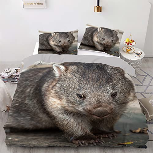 Bettwäsche 135x200 Grauer Wombat Bettwäsche-Set mit Reißverschluss Schließung für Kinder Jungs Mädchen Weicher Atmungsaktive Mikrofaser Bettbezug + 1 Kopfkissenbezug 80x80 cm von CCZM