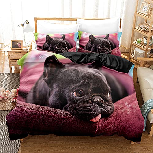 Bettwäsche 135x200 Schwarze FranzöSische Bulldogge Wendemotiv Bettbezug mit Reißverschluss Schließung für Kinder Erwachsene Weicher Atmungsaktive Mikrofaser Bettwäsche Set + 1 Kopfkissenbezug 80x80 cm von CCZM