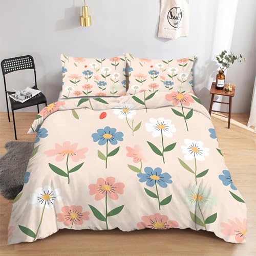CCZM Bettwäsche 135x200 Blumen Bettbezug Set 3 Teilig mit Aquarell Muster - Wendebettwäsche und Kopfkissenbezug 80x80, Mikrofaser Bettwäsche-Sets Anlage mit Reißverschluss D-805 von CCZM