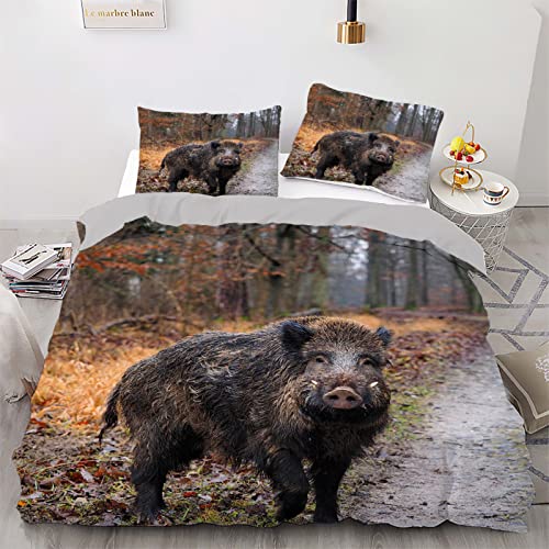 CCZM Bettwäsche 135x200 Braunes Wildschwein Bettbezug mit Reißverschluss Schließung für Kinder Jungs Mädchen Weicher Atmungsaktive Mikrofaser Bettwäsche-Set + 1 Kopfkissenbezug 80x80 cm von CCZM