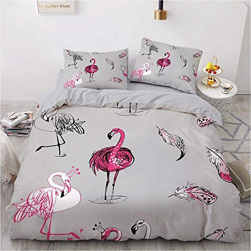 CCZM Bettwäsche 135x200 Grauer Flamingo Bettbezug mit Reißverschluss Schließung Weicher Atmungsaktive Mikrofaser Bettwäsche Set + 1 Kopfkissenbezug 80x80 cm von CCZM