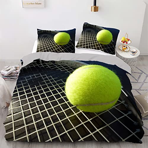 CCZM Bettwäsche 135x200 GrüNes Tennis Bettwäsche-Set mit Reißverschluss Schließung für Kinder Jungs Mädchen Weicher Atmungsaktive Mikrofaser Bettbezug + 1 Kopfkissenbezug 80x80 cm von CCZM