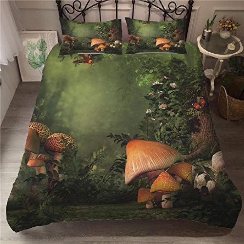 CCZM Bettwäsche 135x200 Pilze Blumen Bettbezug mit Reißverschluss Schließung Weicher Atmungsaktive Mikrofaser Bettwäsche Set + 1 Kopfkissenbezug 80x80 cm von CCZM