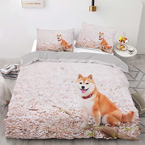 CCZM Bettwäsche 135x200 Rosa Shiba Inu Bettwäsche-Set mit Reißverschluss Schließung für Kinder Jungs Mädchen Weicher Atmungsaktive Mikrofaser Bettbezug + 1 Kopfkissenbezug 80x80 cm von CCZM