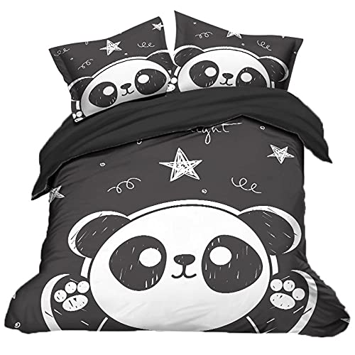 CCZM Bettwäsche 135x200 Schwarzer Panda Bettbezug mit Reißverschluss Schließung Weicher Atmungsaktive Mikrofaser Bettwäsche Set + 1 Kopfkissenbezug 80x80 cm von CCZM