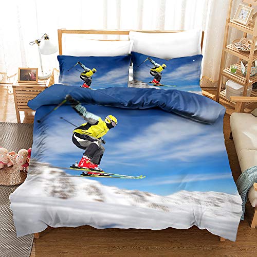 CCZM Bettwäsche 135x200 Ski Mikrofaser Bettwäsche Sets, Weicher Bettbezüge mit Reißverschluss Schließung + 2 Kissenbezug 80x80 cm für Kinder Jungs Mädchen von CCZM