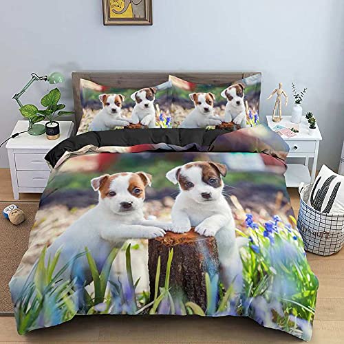 CCZM Bettwäsche 135x200 WeißEr Jack-Russell-Terrier Bettbezug mit Reißverschluss Schließung für Kinder Jungs Mädchen Weicher Atmungsaktive Mikrofaser Bettwäsche-Set + 1 Kopfkissenbezug 80x80 cm von CCZM