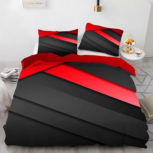 CCZM Bettwäsche 155x220 Rot Microfaser Bettwäsche-Sets 3 Teilig, Weich Atmungsaktiv Bettbezüge Set Geometrie und 2 Kissenbezug 80x80 cm mit Reißverschluss von CCZM