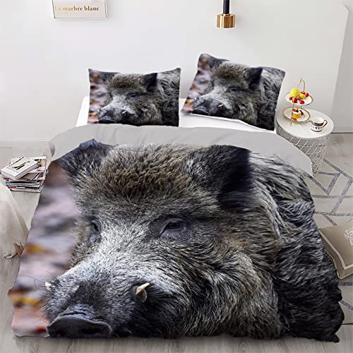 CCZM Bettwäsche 155x220 Schwarzes Wildschwein Bettbezug mit Reißverschluss Schließung für Kinder Jungs Mädchen Jugendliche Weicher Atmungsaktive Mikrofaser Bettwäsche-Set + 1 Kopfkissenbezug 80x80 cm von CCZM