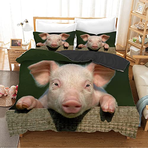 CCZM Bettwäsche 155x220 WeißEs Schwein Bettbezug mit Reißverschluss Schließung für Kinder Jungs Mädchen Jugendliche Weicher Atmungsaktive Mikrofaser Bettwäsche-Set + 1 Kopfkissenbezug 80x80 cm von CCZM