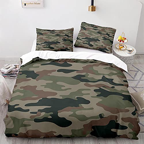 CCZM Bettwäsche 200x200 Camouflage-Muster Bettbezug mit Reißverschluss Schließung Weiche Angenehme Mikrofaser Bettwäsche Set + 2 Kopfkissenbezug 80x80 cm von CCZM