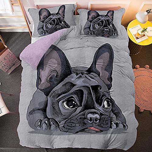 CCZM Bettwäsche 220x240 Schwarze FranzöSische Bulldogge Bettbezug mit Reißverschluss Schließung für Erwachsene Kinder Weicher Atmungsaktive Mikrofaser Bettwäsche-Set + 2 Kopfkissenbezug 80x80 cm von CCZM