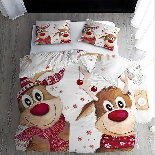 CCZM Bettwäsche 220x240 Weihnachten Microfaser Bettwäsche-Sets 3 Teilig, Weich Atmungsaktiv Bettbezüge Set Elch und 2 Kissenbezug 80x80 cm mit Reißverschluss von CCZM