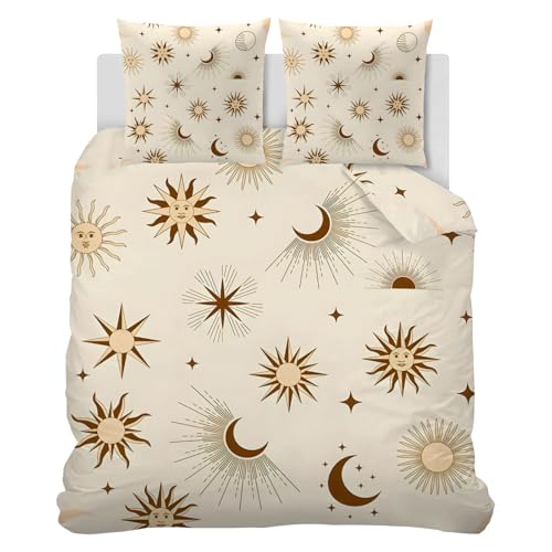 CCZM Galaxie Bettwäsche 140x200 - Sternbild Bettbezug 140x200 - Sonne Mond Wendebettwäsche und 2 Kissenbezug 70x90, Warm Mikrofaser Bettwäsche-Sets mit Reißverschluss, J-701 von CCZM