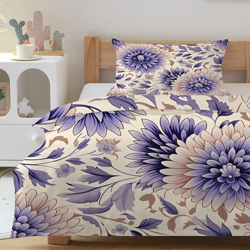 CCZM Lila Blumen Bettwäsche 135x200 Geometrische Blumen - Bettbezug 135 x 200 Abstrakte Blumen mit 2 Kissenbezüge 80x80 cm, Aquarell Wendebettwäsche, Microfaser Bettwäsche mit Reißverschluss, Y-683 von CCZM