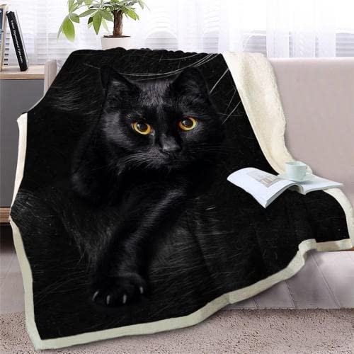 Kuscheldecke Flauschig Schwarze Bombay-Katze Decke Wohndecke Fleecedecke Extra Weich Warm Mikrofaser Decke für Sofadecke Couchdecke Flauschige Bettüberwurf Tagesdecke - 140 x 200 cm von CCZM