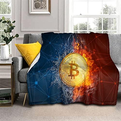 Tagesdecke Blaues Rotes Bitcoin Fleecedecke für Couch Weich und Warm Mikrofaser Anti-verfärben Wohndecke Flauschig 160 x 200 cm als Sofadecke Couchdecke von CCZM