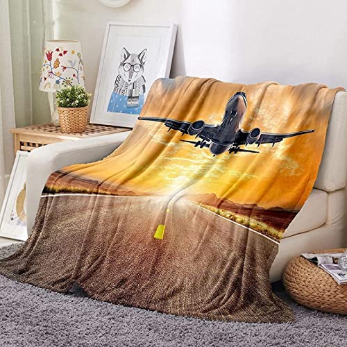 Tagesdecke Gelbes Flugzeug Fleecedecke für Couch Weich und Warm Mikrofaser Anti-verfärben Wohndecke Flauschig 160 x 200 cm als Sofadecke Couchdecke von CCZM