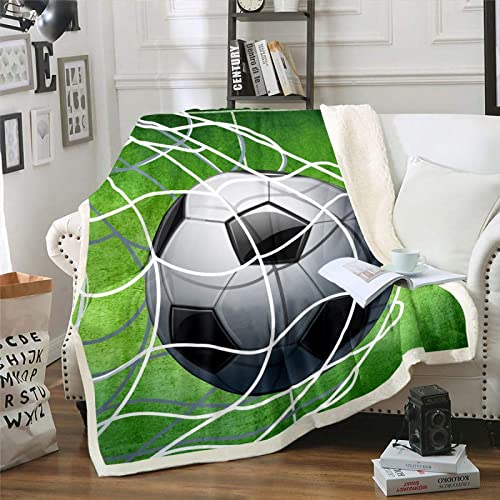 Tagesdecke GrüNer FußBall Fleecedecke für Couch Weich und Warm Mikrofaser Anti-verfärben Wohndecke Flauschig 160 x 200 cm als Sofadecke Couchdecke von CCZM